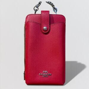 Coach C6884 North South Phone Crossbody Crossgrain Leather Candy Apple Red